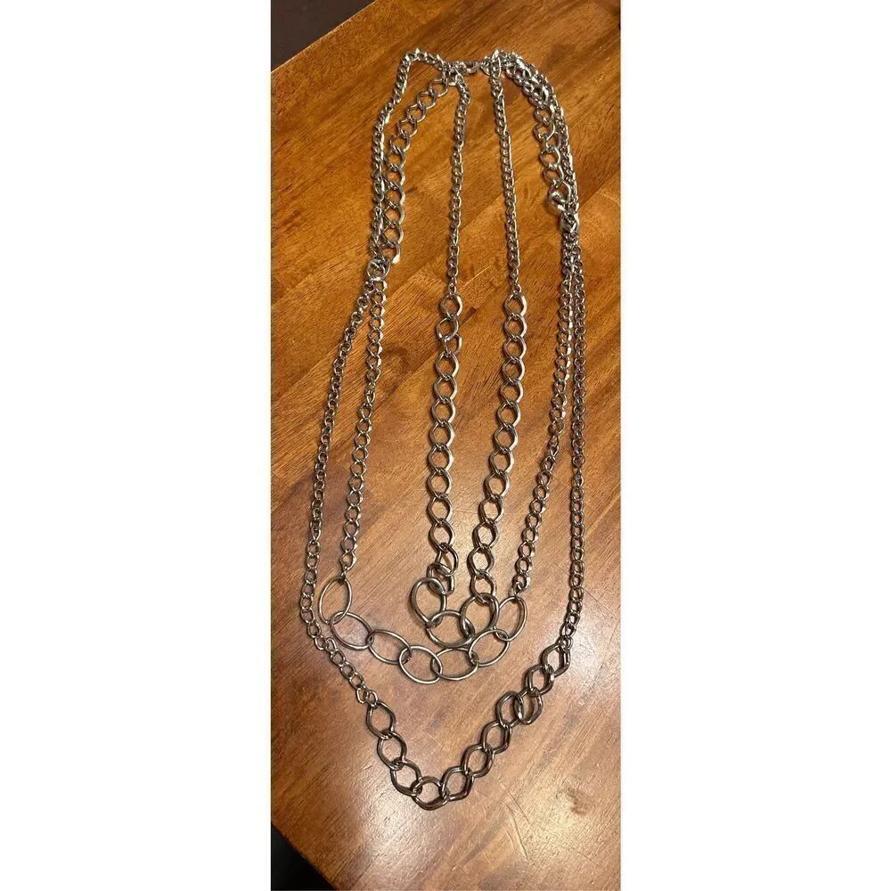 Chico’s three strand, chain-link necklace, silver tone (4795)
